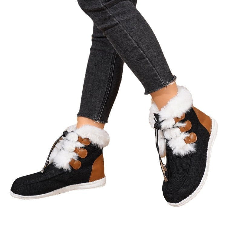 Bottes de neige en peluche pour femmes - Design plat