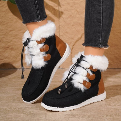 Bottes de neige en peluche pour femmes - Design plat