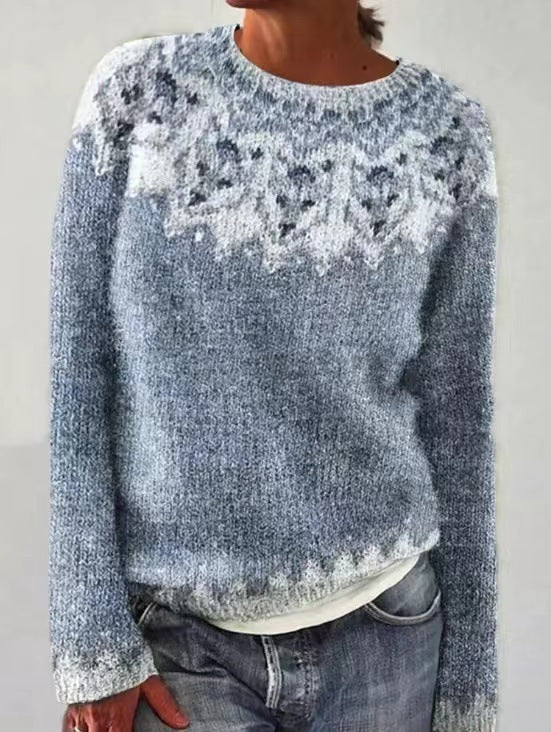 Pull Femme Multicolore à Col Rond